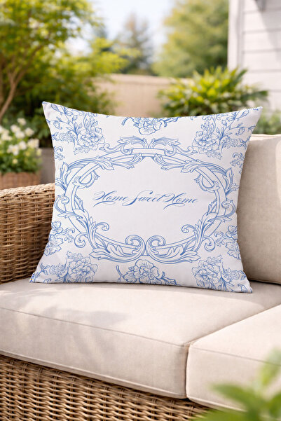Evmila Blue Baroque Frame Patterned Decorative Throw Pillow Cover Classic Liv...