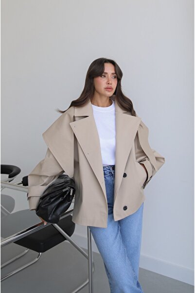 Havoş Stone Color Pera Cape Trench Coat
