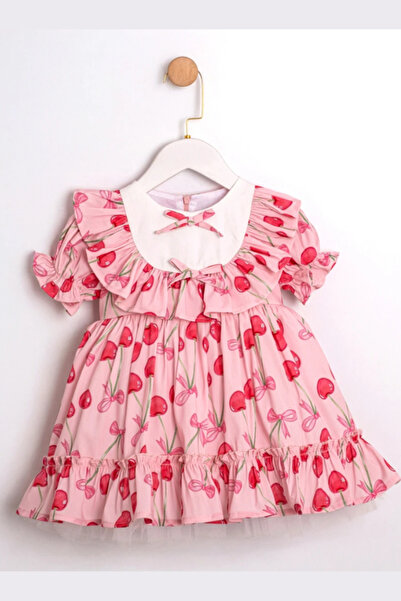 NOBLEKIDS Girl's Cherry Patterned Ruffle Dress Pink