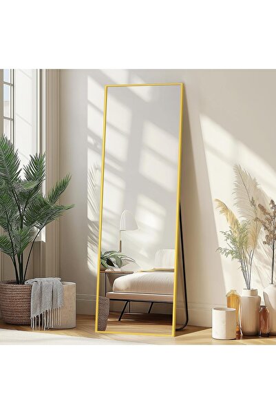 Delma Full Length Mirror with Stand, 56x15 Gold Floor Mirror | Aluminium allo...