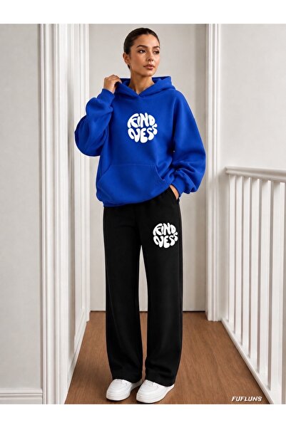 FUFLUNS Kindness Printed Men's Hooded Tracksuit Set