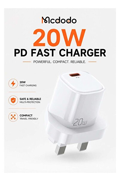 Mcdodo CH-4010 20W USB-C PD Fast Charger, UK Plug, White, Single Port Type-C ...