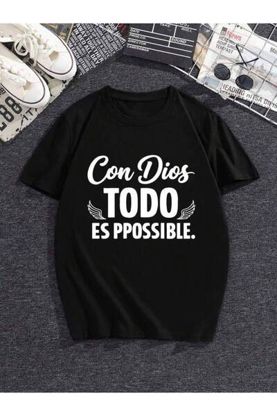 2BIR Classic Religious Inspirational T-Shirt - Spanish 'Con Dios Todo Es Posi...