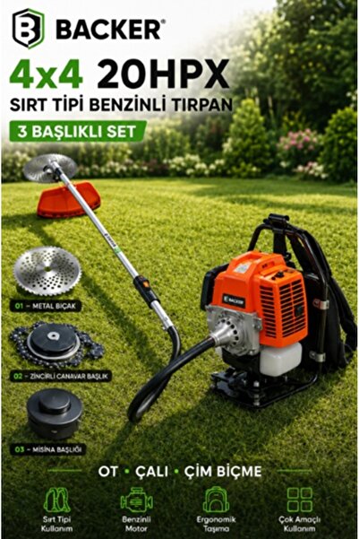 Backer CRSLMBRD 4x4 20HPX Zamanlı Sırt Tipi Benzinli Motorlu Ot Çalı Tırpanı ...