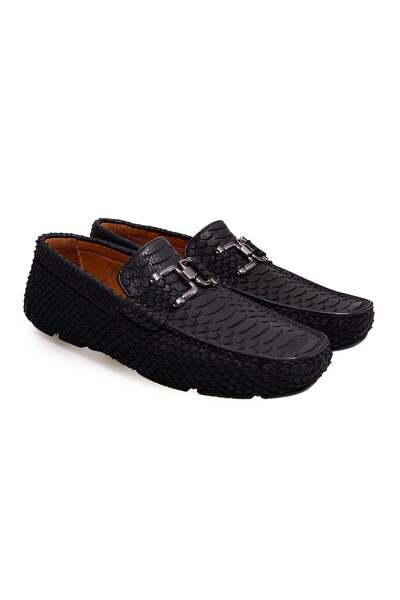 FRANCO CALVANI Black Color Laceless Genuine Leather Men's Shoes