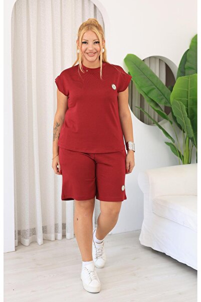 Siyezen Plus Size Shorts Set with Crest Detail