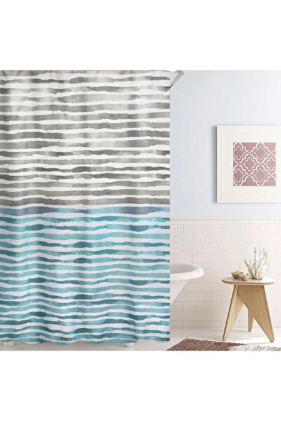 Zâna Casei Shower Curtain with Horizontal Lines Light Grey Green 180x180cm