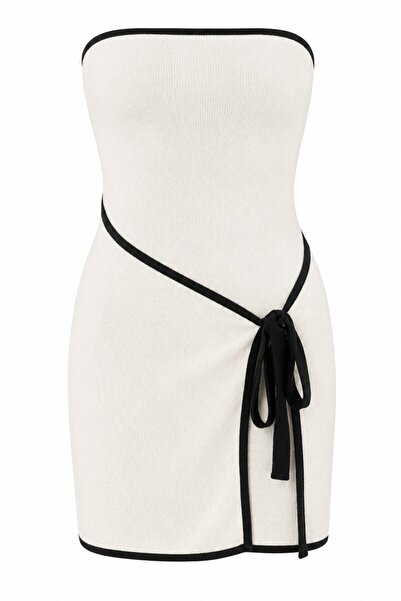 Laluvia Ecru Knitted Ribbed Mini Dress - 2Y9982