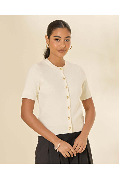 REDTAG Women White Button-Through Knit Cardigan