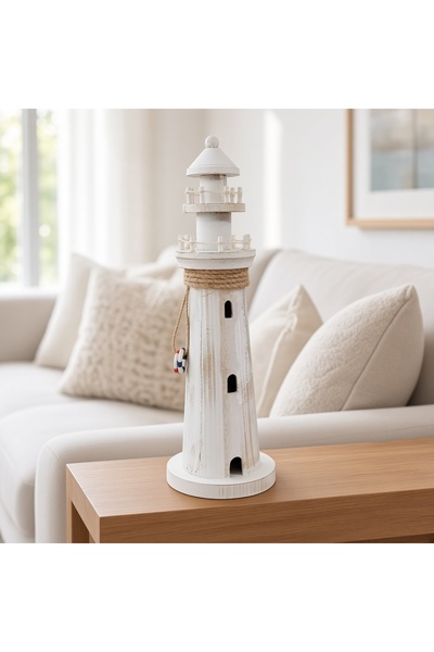 YINZUO Nautical Wooden Lighthouse Decor, White Coastal Home Decor with Natura...