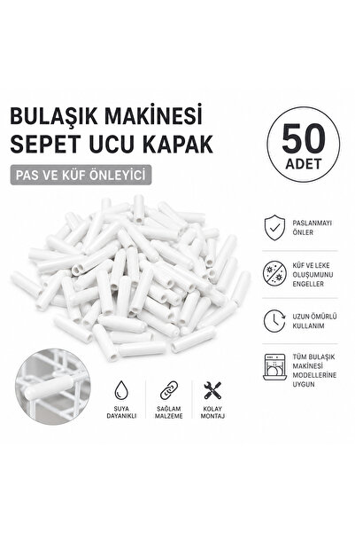 Bosch -Bulaşık Makinesi Sepet Ucu Kapak Pas ve Küf Önleyici BEYAZ Renk (50 Adet)
