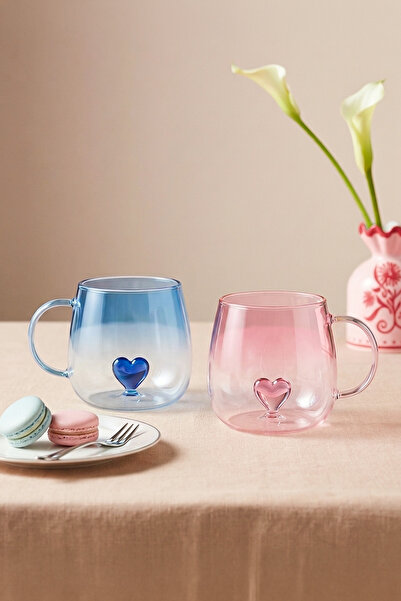 Kitchen Life Set de 2 căni din sticlă borosilicată în formă de inimă, 400 ml,...