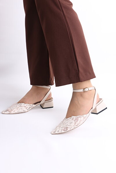 tulin women Amelya Lace Embroidered and Embroidered Back Strap Belt Heel Wome...