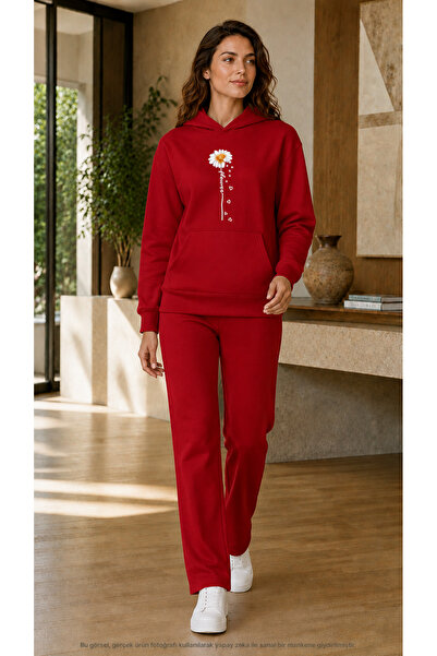 caddekombin Women's Daisy Spilt Hearts Printed 2-Piece Tracksuit Set/Round Ne...
