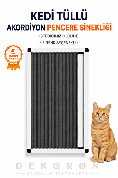 DEKORON Kedi Tüllü Pileli Plise Sürgülü Akordiyon Pencere Sinekliği 70x140 cm...