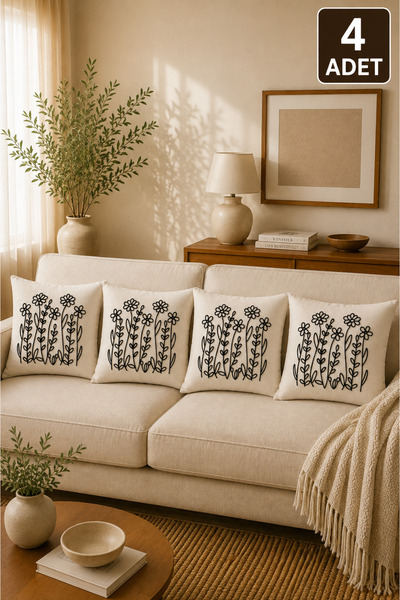 SEVMİŞ HOME 4’lü Punch Kırlent Kılıfı Seti – Aynı Renk ve Desen – Dekoratif K...