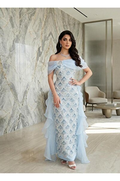 MNCENTER Sky Blue Evening Dress