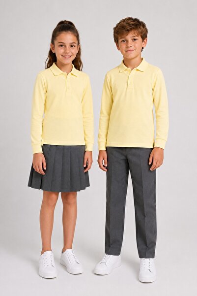 The Clover Girls & Boys Unisex Yellow 100% Cotton Polo Collar Long Sleeve 2-P...