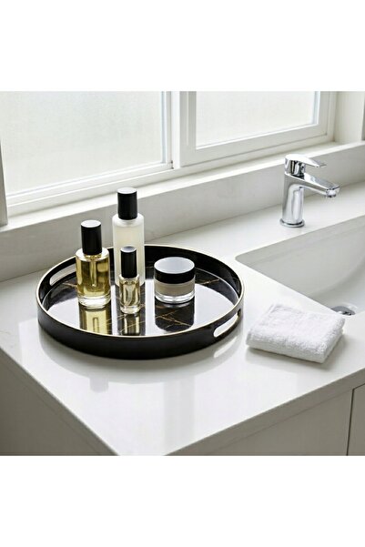 NO BRAND Tavă decorativă elegantă neagră 37 cm, suport pentru lumânări, cosme...