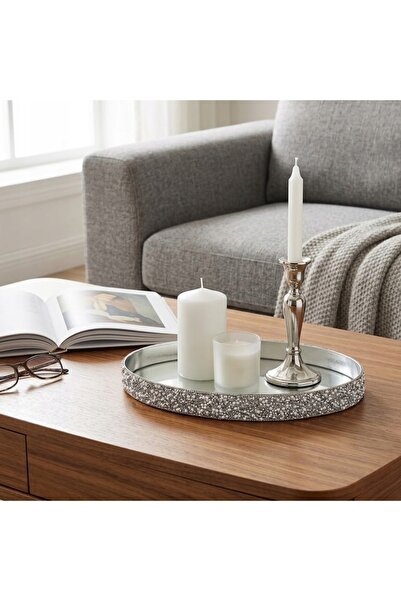 NO BRAND Tavă decorativă elegantă argintie de 18 cm, suport pentru lumânări, ...