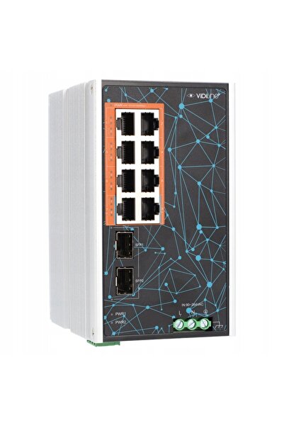 ViDiLine Switch GIGABIT PoE 8 porturi + 2x SFP 120W Montare pe șină DIN AI Wa...