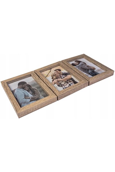 NO BRAND Ramă pentru trei fotografii 15x23 pliabilă maro deschis pentru cadou