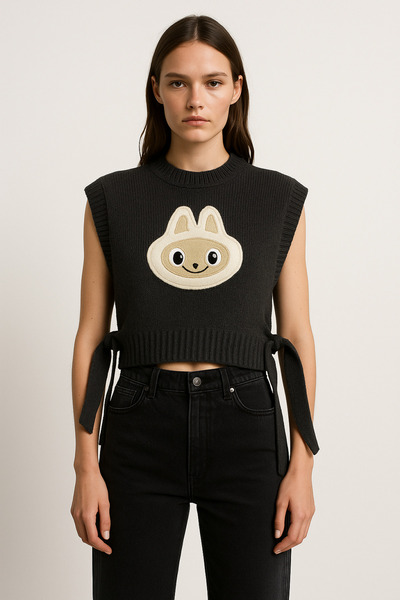 HAKKE Lamb embroidered knit poncho