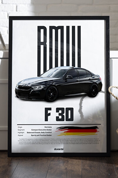 Duvarda BMW F30 Siyah Ahşap Çerçeveli Poster, Dekoratif Araba Duvar Tablosu