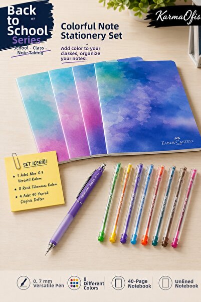 KarmaOfis Purple 0.7 Versatil Pen 8 Colors Ballpoint Pen and 4 Pieces 40 Shee...