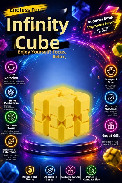 TEKMAKG Infinite Cube Yellow Infinity Cube Stress Cube Fidget Toy
