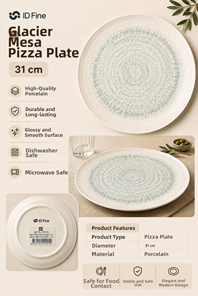 İD FİNE Glacier Mesa 31 cm Porcelain Pizza Plate Serving and Presentation Plate