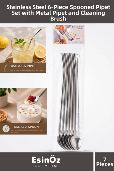 EsinÖz # Stainless Steel Straws 6-Piece Straw Set with Spoon Straw and Cleani...