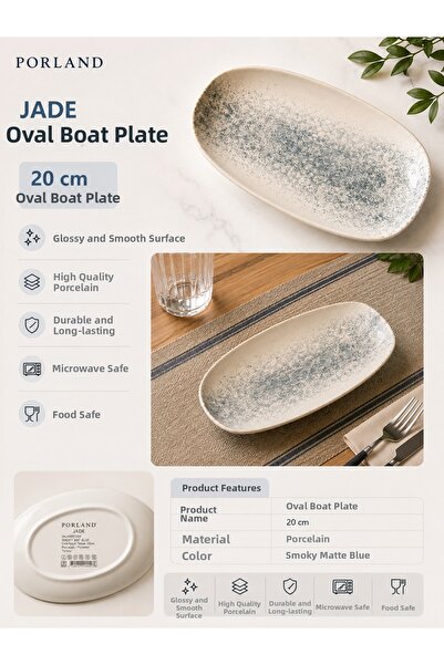 PALU GASTRO Jade 20 cm Smoky Matte Blue Porcelain Oval Boat Plate Presentatio...