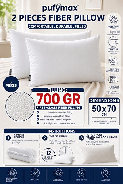 PUFYMAX 2 Pieces Home Hotel Comfortable Sleeping Pillow, 1St Quality Beaded S...