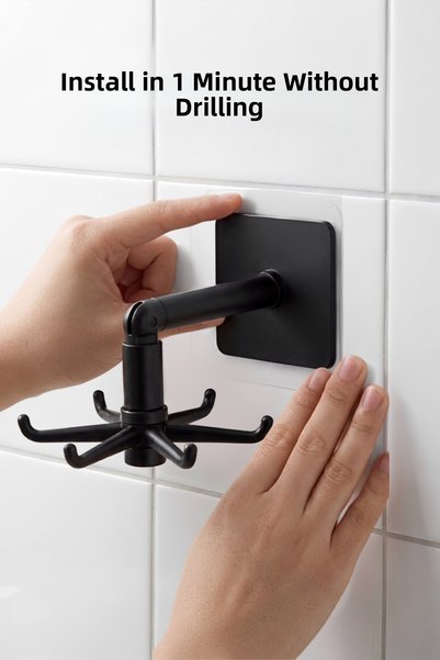 Yuvora 360 Degree Rotating Kitchen Bathroom Hanger Adhesive No-Punching 6-Hook under Cabinet and Wall Hanger