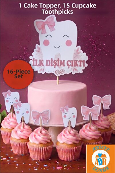 Atölye Doruk My Tooth Came Out Cake Set Baby Girl Cake Toothpick-My Tooth Whe...