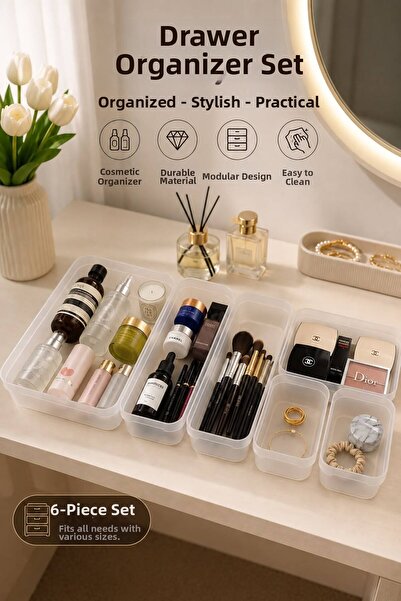 Bayev Dark 6 Piece Set 1XXL 2XL 1Xm 2XS Multi-Purpose Drawer Organizer - Jewe...