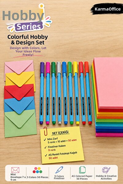 KarmaOfis 50 bucăți mini plicuri 7x9 cm + 9 culori fineliner + 100 bucăți set...