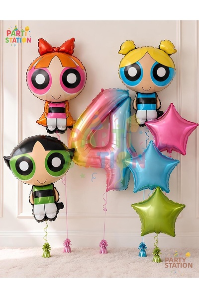 Parti Station Powerpuff Girls Themed 4 Year Old Balloon Set 7 Pieces - Powerp...