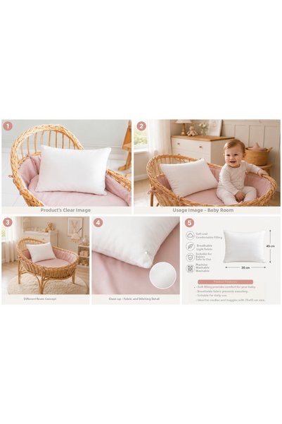 mihriban Set of 2 Cotton Baby Pillows |   Filled |   Baby and Child Pillow (35X45 cm)