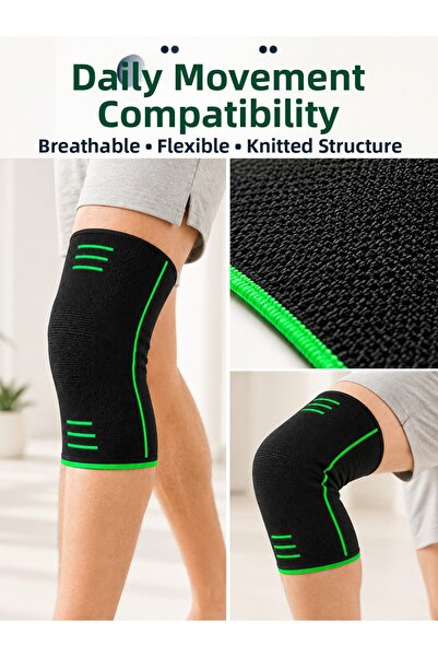 Generic Brand Black Green Knitted Knee Brace Flexible and Breathable Sports K...