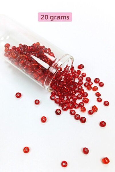 modi Bulk Glass Sand Beads Large Size (6/0) 4 mm - 20 Grams - Transparent Red...
