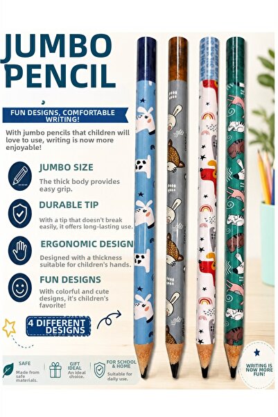 Artmaster Jumbo Pencil 4 Pieces Silka 1519 Animal-Themed Jumbo Thick Pencil H...