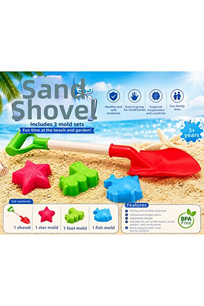 SUDESA OYUNCAK 50 cm Long Handle Children's Sand Shovel 3 Pieces Sand Molded ...
