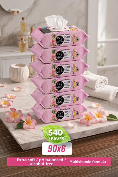 Papilion Flower Passion Scented Wet Wipes 90 Sheets Pack of 6 Extra Soft Alco...