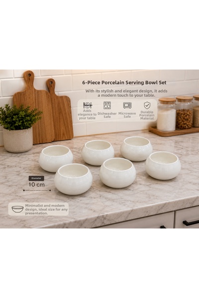 ALLEGRI 6-Piece Porcelain Presentation Bowl, Snack Bowl, Breakfast Bowl, Sauce Bowl, Sugar Bowl 10 cm