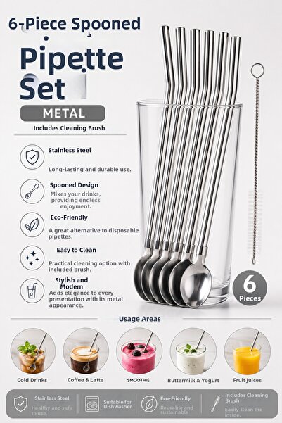 Yenilig 6-Piece Metal Straw Set with Spoon, Bronze Stainless Steel Reusable S...
