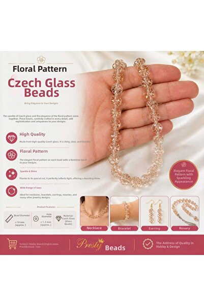 Kanguroom Flower Patterned Czech Glass Beads (10 mm)