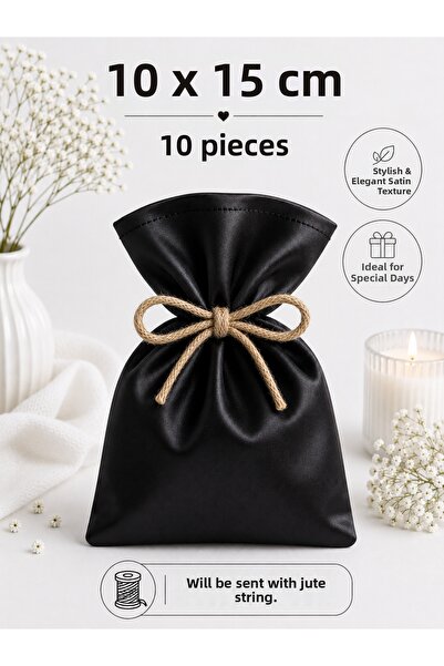 ALASEREN 10X15 cm 10 Pieces Satin Pouch Black – Jute Drawstring Gift Pouch, W...