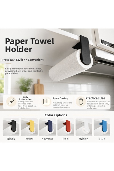 MYE TEKNOLOJİ Under Cabinet Paper Towel Holder with Hanger Kitchen Paper Towe...